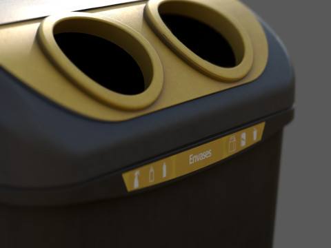 Spanish Yellow Recycling Bin Model 3D