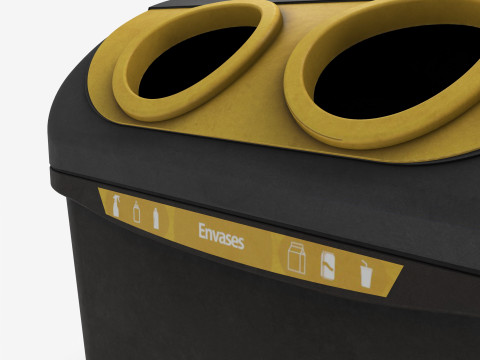 Spanish Yellow Recycling Bin Model 3D