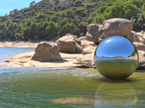 Panorama soleggiato del lago a 360 gradi HDRI 8K CG Textures