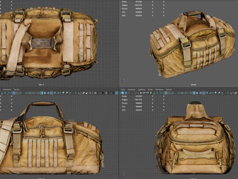 Bolsa de lona militar t&aacute;tica usada premium - ativo texturizado PBR de alto poli&eacute;ster para jogos VR e Modelo 3D