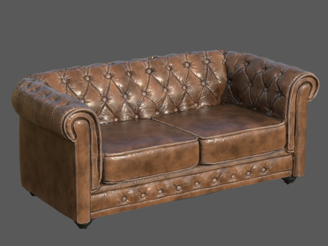 Vintage Chesterfield Leather Sofa High-Quality PBR 4K Textures Game-Ready Archviz R 3D Model