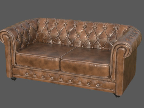 Vintage Chesterfield Leather Sofa High-Quality PBR 4K Textures Game-Ready Archviz R 3D Модель