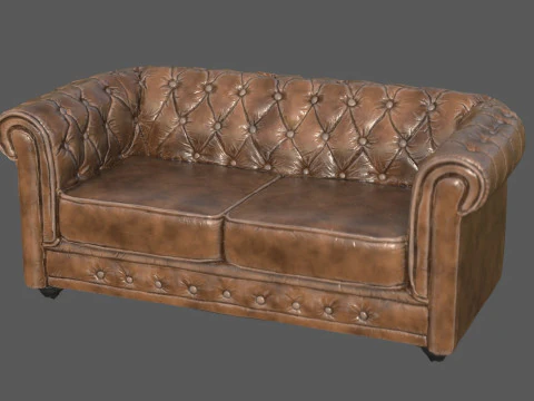 ヴィンテージ チェスターフィールド レザー ソファ 高品質 PBR 4K テクスチャ ゲーム対応 Archviz R 3Dモデル