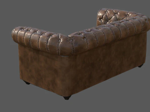 ヴィンテージ チェスターフィールド レザー ソファ 高品質 PBR 4K テクスチャ ゲーム対応 Archviz R 3Dモデル