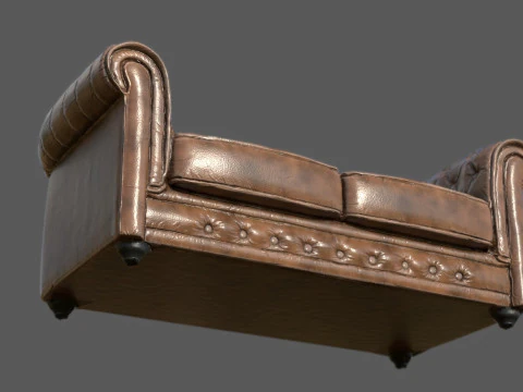 ヴィンテージ チェスターフィールド レザー ソファ 高品質 PBR 4K テクスチャ ゲーム対応 Archviz R 3Dモデル