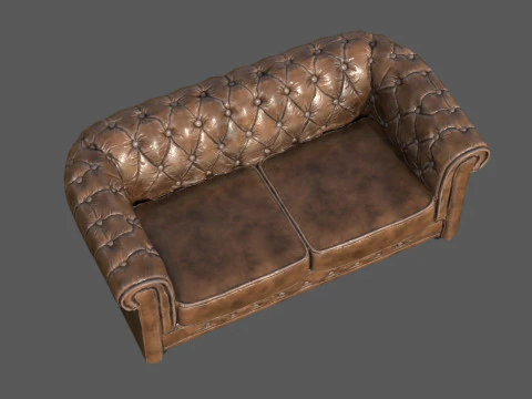 ヴィンテージ チェスターフィールド レザー ソファ 高品質 PBR 4K テクスチャ ゲーム対応 Archviz R 3Dモデル