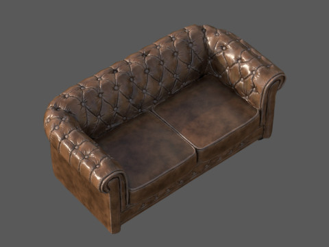 Vintage Chesterfield Leather Sofa High-Quality PBR 4K Textures Game-Ready Archviz R 3D Модель