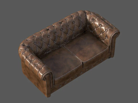 ヴィンテージ チェスターフィールド レザー ソファ 高品質 PBR 4K テクスチャ ゲーム対応 Archviz R 3Dモデル