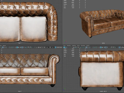 ヴィンテージ チェスターフィールド レザー ソファ 高品質 PBR 4K テクスチャ ゲーム対応 Archviz R 3Dモデル