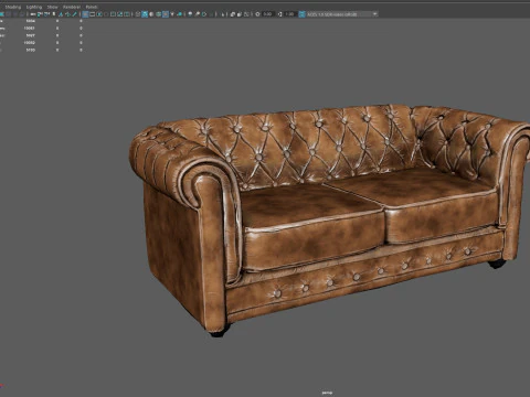 ヴィンテージ チェスターフィールド レザー ソファ 高品質 PBR 4K テクスチャ ゲーム対応 Archviz R 3Dモデル