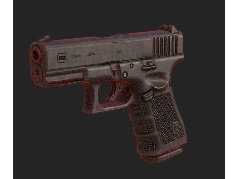 Glock 19 Gen 5 Realistic 4K PBR Textures Game Ready Low Poly FBX OBJ Blender U Modèle 3D