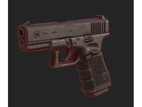 Glock 19 Gen 5 Реалистичные 4K PBR текстуры Готовые к игре низкополигональные FBX OBJ Blender U 3D Модель