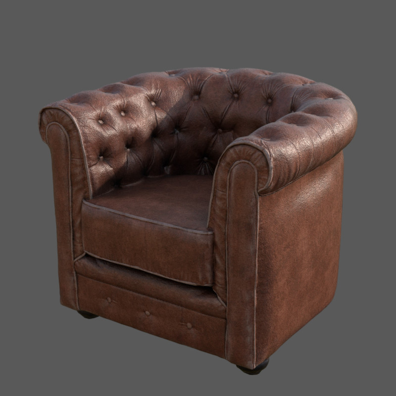 Luxury Distressed Brown Leather Chesterfield Armchair Realistic 4K PBR Textures Game 3D Model .c4d .max .obj .3ds .fbx .stl .blend