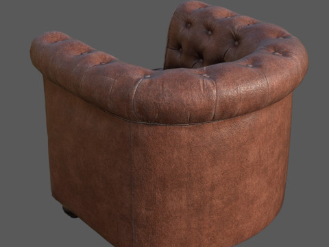 Luxury Distressed Brown Leather Chesterfield Armchair Realistic 4K PBR Textures Game 3D Model