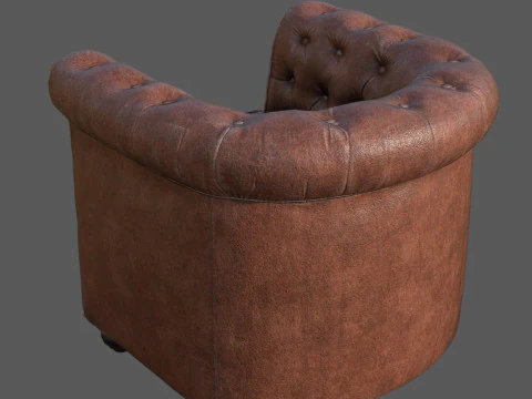Luxury Distressed Brown Leather Chesterfield Armchair Realistic 4K PBR Textures Game 3D Model