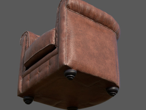 Luxury Distressed Brown Leather Chesterfield Armchair Realistic 4K PBR Textures Game 3D Model