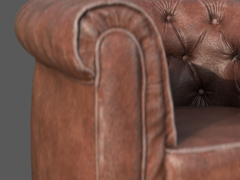 Luxury Distressed Brown Leather Chesterfield Armchair Realistic 4K PBR Textures Game 3D Model