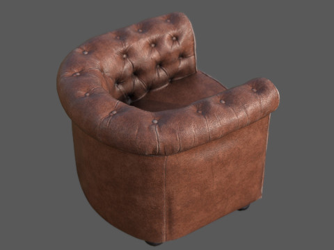 Luxury Distressed Brown Leather Chesterfield Armchair Realistic 4K PBR Textures Game 3D Model