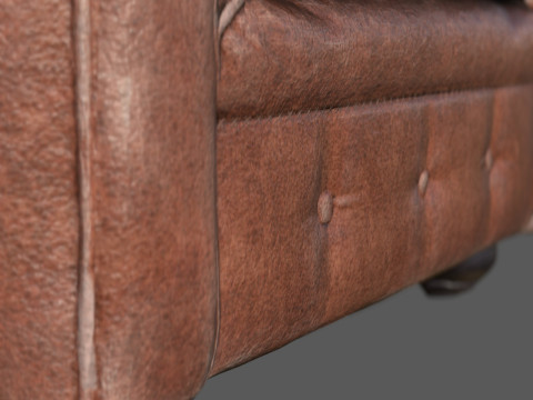 Luxury Distressed Brown Leather Chesterfield Armchair Realistic 4K PBR Textures Game 3D Model