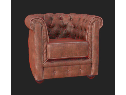 Luxury Distressed Brown Leather Chesterfield Armchair Realistic 4K PBR Textures Game 3D Model
