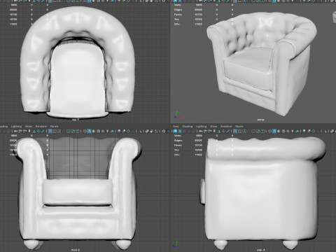 Luxury Distressed Brown Leather Chesterfield Armchair Realistic 4K PBR Textures Game 3D Model