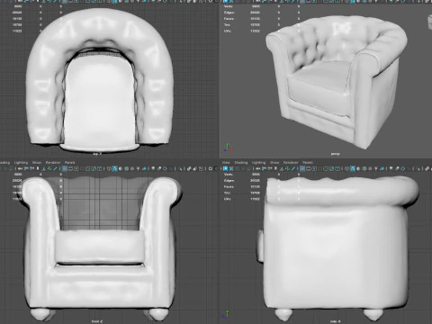 Luxury Distressed Brown Leather Chesterfield Armchair Realistic 4K PBR Textures Game 3D Model