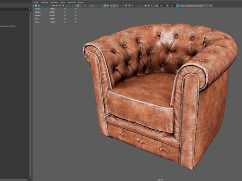 Luxury Distressed Brown Leather Chesterfield Armchair Realistic 4K PBR Textures Game 3D Model