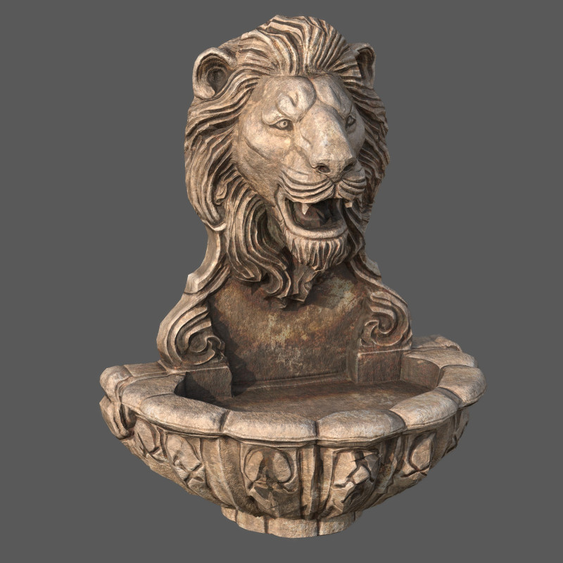 Lions Fountain Majesty Realistic Lion Head Wall Fountain 4K PBR Game Ready Unreal Modèle 3D .c4d .max .obj .3ds .fbx .stl .blend