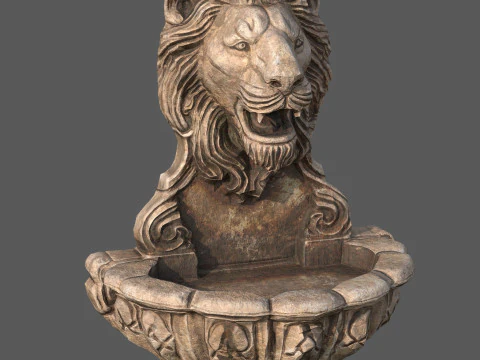 Lions Fountain Majesty Fontana a muro con testa di leone realistica 4K PBR Gioco pronto Unreal Modello 3D