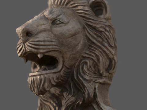 Fonte do Le&atilde;o Majestade Realista Cabe&ccedil;a de Le&atilde;o Fonte de Parede 4K PBR Jogo Pronto Unreal Modelo 3D