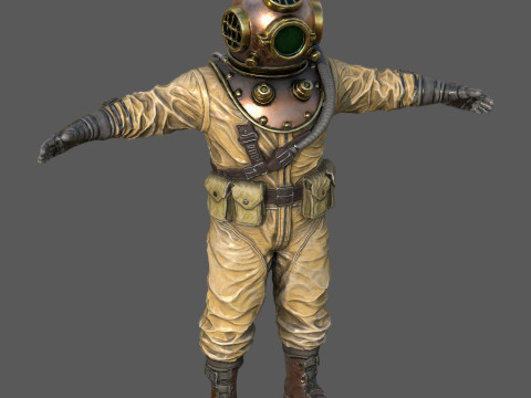Realistic Vintage Diver Character High-Quality PBR Game-Ready 3D 模型