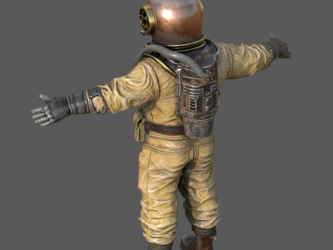 Realistischer Vintage-Taucher-Charakter, hochwertiges PBR, spielbereit 3D Modell