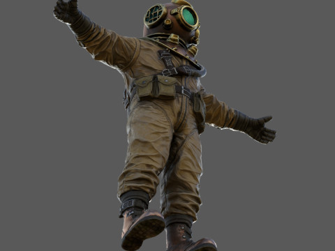 Realistischer Vintage-Taucher-Charakter, hochwertiges PBR, spielbereit 3D Modell