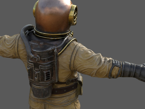 Realistischer Vintage-Taucher-Charakter, hochwertiges PBR, spielbereit 3D Modell