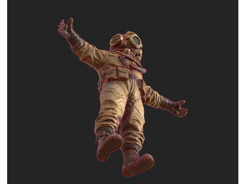 Realistischer Vintage-Taucher-Charakter, hochwertiges PBR, spielbereit 3D Modell