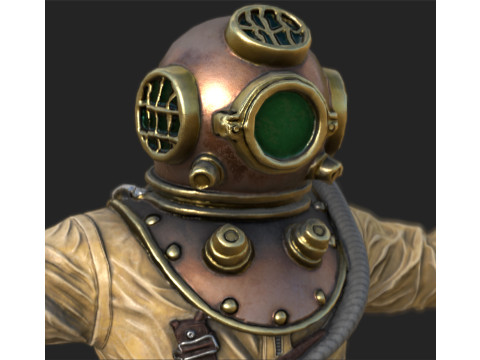 Realistischer Vintage-Taucher-Charakter, hochwertiges PBR, spielbereit 3D Modell