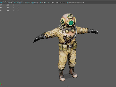 Realistischer Vintage-Taucher-Charakter, hochwertiges PBR, spielbereit 3D Modell