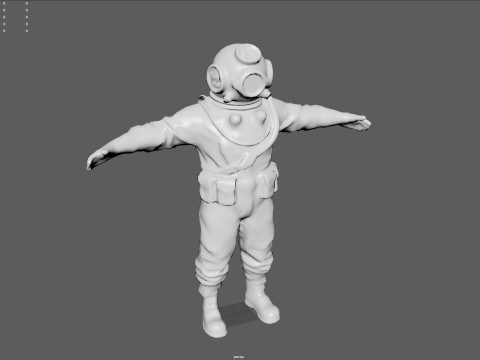 Realistischer Vintage-Taucher-Charakter, hochwertiges PBR, spielbereit 3D Modell