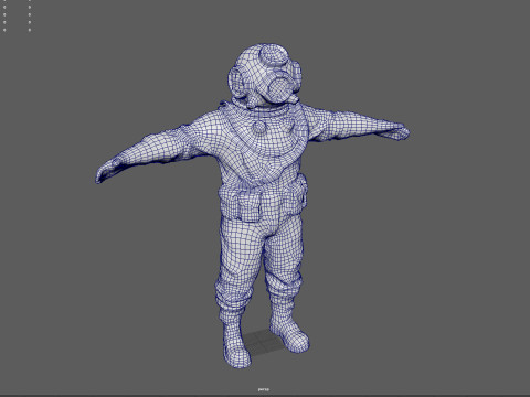 Realistischer Vintage-Taucher-Charakter, hochwertiges PBR, spielbereit 3D Modell