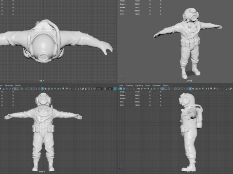 Realistischer Vintage-Taucher-Charakter, hochwertiges PBR, spielbereit 3D Modell