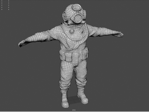 Realistischer Vintage-Taucher-Charakter, hochwertiges PBR, spielbereit 3D Modell