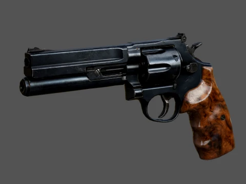 Ealistic Blued Steel Magnum Pistol with Wooden Grip Low-poly 3D Modell