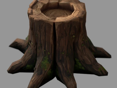 Stylized Tree Stump - Hand-Painted Wood Pedestal Asset 3D Model