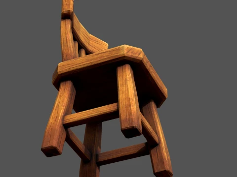 Stylized Wooden Chair - Low Poly Hand Painted Game Ready Asset 3D Model