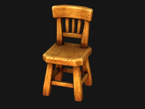 Stylized Wooden Chair - Low Poly Hand Painted Game Ready Asset 3D Model