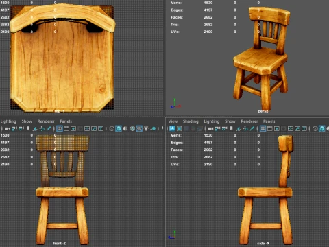 Stylized Wooden Chair - Low Poly Hand Painted Game Ready Asset 3D Model