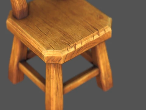 Stylized Wooden Chair - Low Poly Hand Painted Game Ready Asset 3D Model