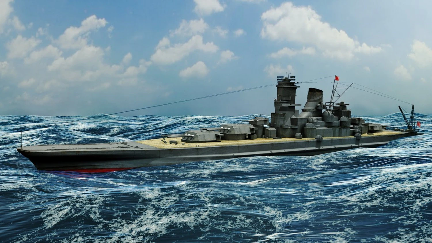 Japanisches Schlachtschiff Musashi 3D Modell .c4d .max .obj .3ds .fbx .stl .blend 