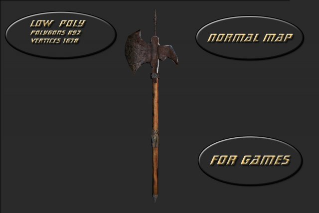 wooden medieval halberd 3D Model .c4d .max .obj .3ds .fbx .stl .blend 