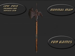 wooden medieval halberd 3D Model